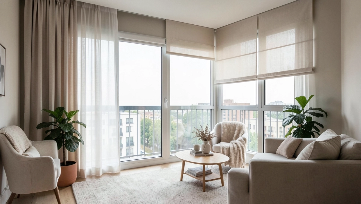 Aranżacja okna w salonie w bloku