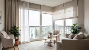 Aranżacja okna w salonie w bloku
