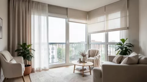 Aranżacja okna w salonie w bloku