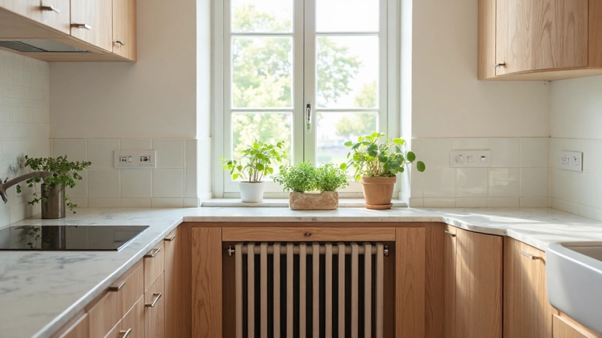 Zabudowa grzejnika w kuchni pod oknem